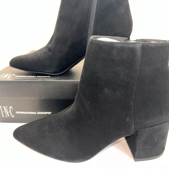 INC Black Omira Pointed Toe Block Heel Zip-Up Bootie, Women's Size 8.5 - Picture 1 of 9